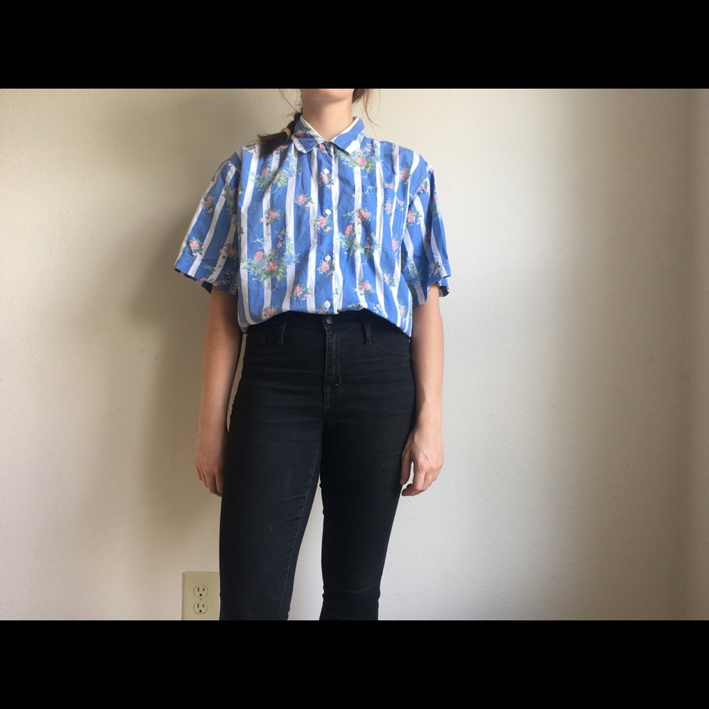 Blue and white button up